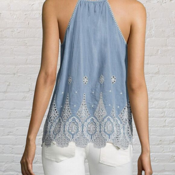 Joie Josepe Halter Top Size S Chambray Embroidered - Picture 2 of 12